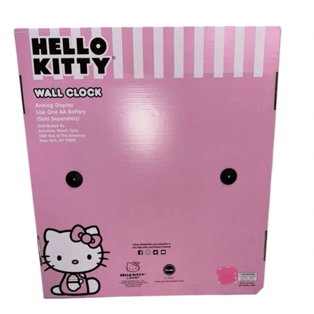 Hello Kitty oversized XL round circular pink & gold trim wall clock new in box‎